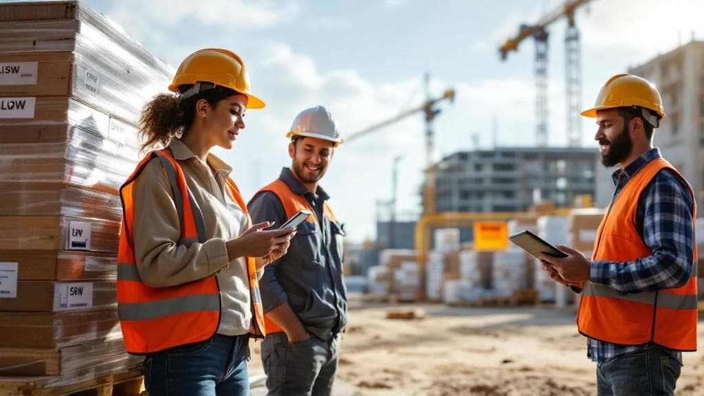 Construction team using SiteStock Sentinel on a project site